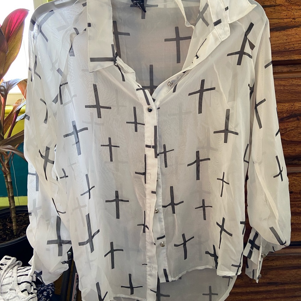 Sheer cross button down